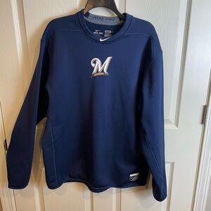 Nike Men's Milwaukee Brewers Thermal Drifit Navy Blue Sweatshirt XXL